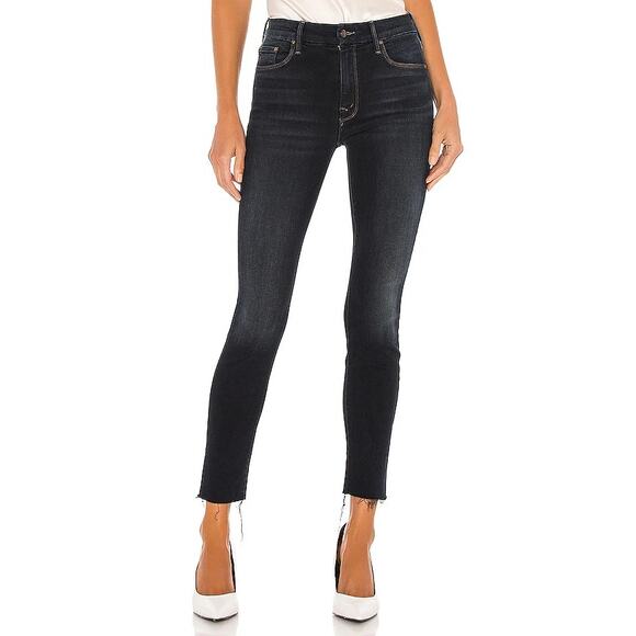 Mother High Waisted Looker Ankle Fray Jeans Dark Blue Wash Women's Size 28 Crop - Picture 1 of 14